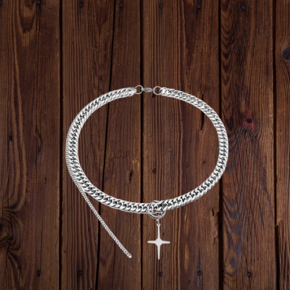 Stainless Steel Cuban Chain with Cross Pendant for Men - Picture 4 of 9